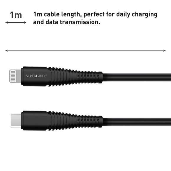 SilverLabel 1m USB-C to Lighting Cable Black 