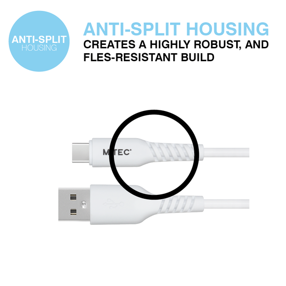 MiTEC MiPOWER USB-C to USB-A Cable - 2m - White