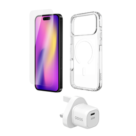 QDOS StarterPackCase/Power/Glass iPhone17 Pro Max Clear/White