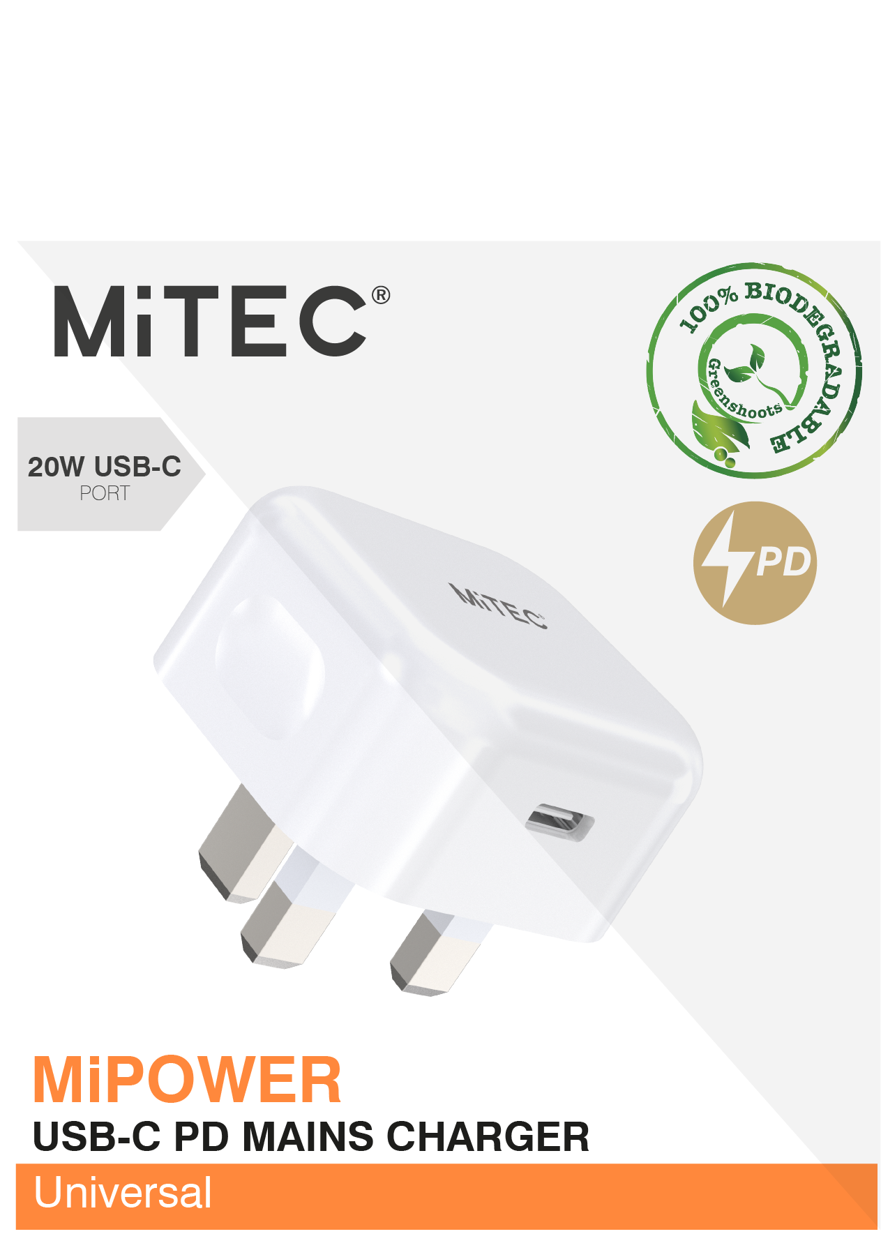 MiTEC MiPOWER 20w Mains Charger - White