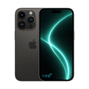 Photo of iPhone 14 pro max black with mint+ wallpaper
