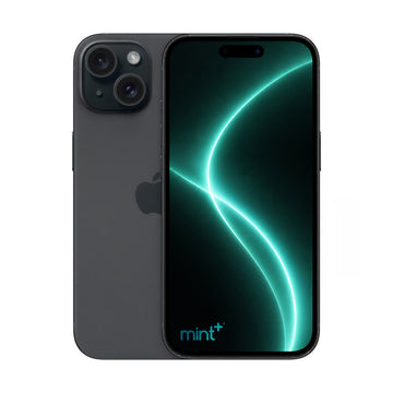 Photo of iPhone 15 black with mint+ wallpaper