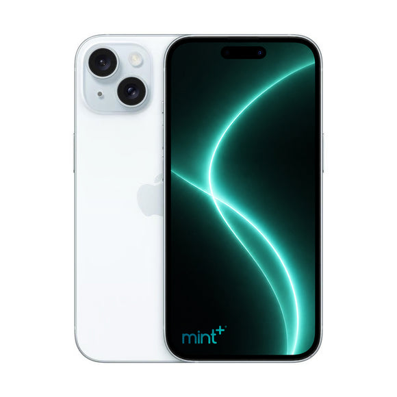 Photo of iPhone 15 black with mint+ wallpaper blue
