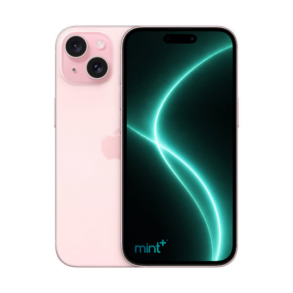 Photo of iPhone 15 pink with mint+ wallpaper