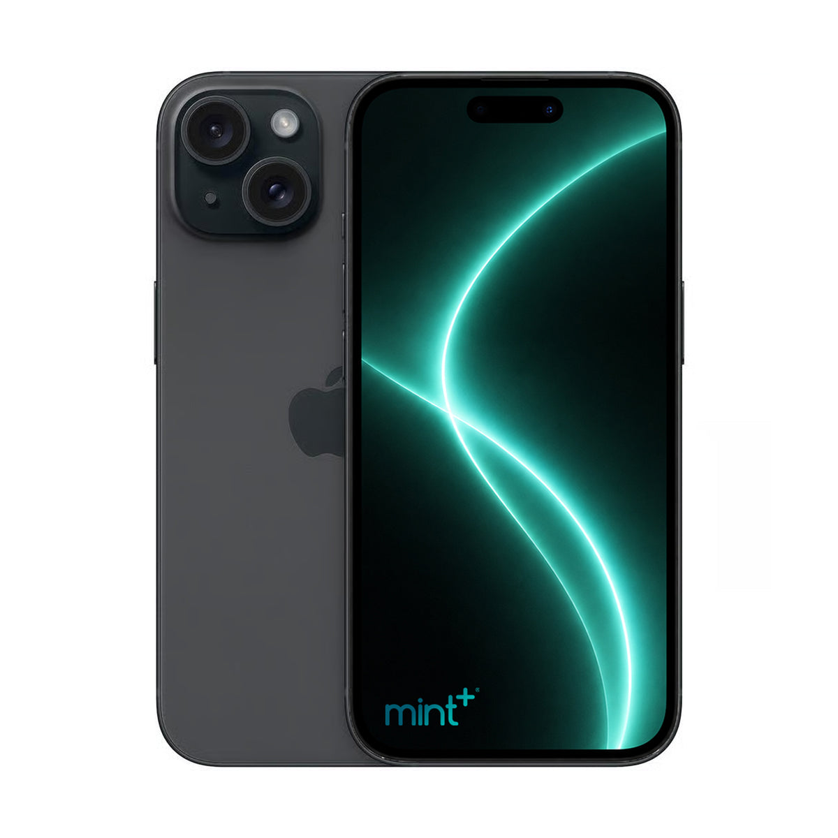 Photo of iPhone 15 plus black with mint+ wallpaper