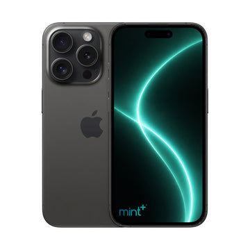 Photo of iPhone 15 pro black with mint+ wallpaper