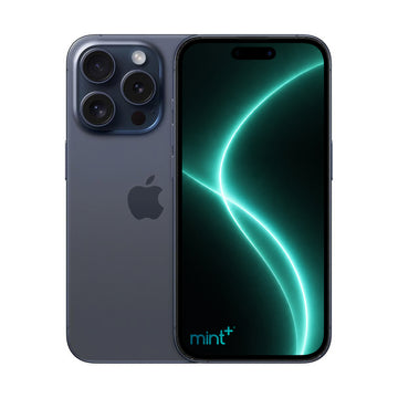 Photo of iPhone 15 pro blue with mint+ wallpaper