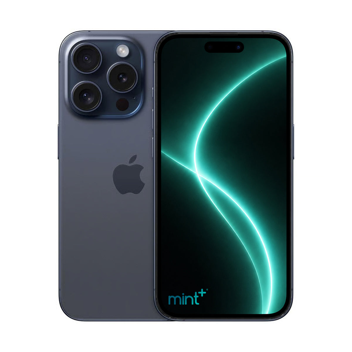 Photo of iPhone 15 pro max blue with mint+ wallpaper