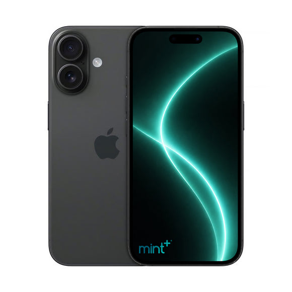 Photo of iPhone 16 plus black with mint+ wallpaper